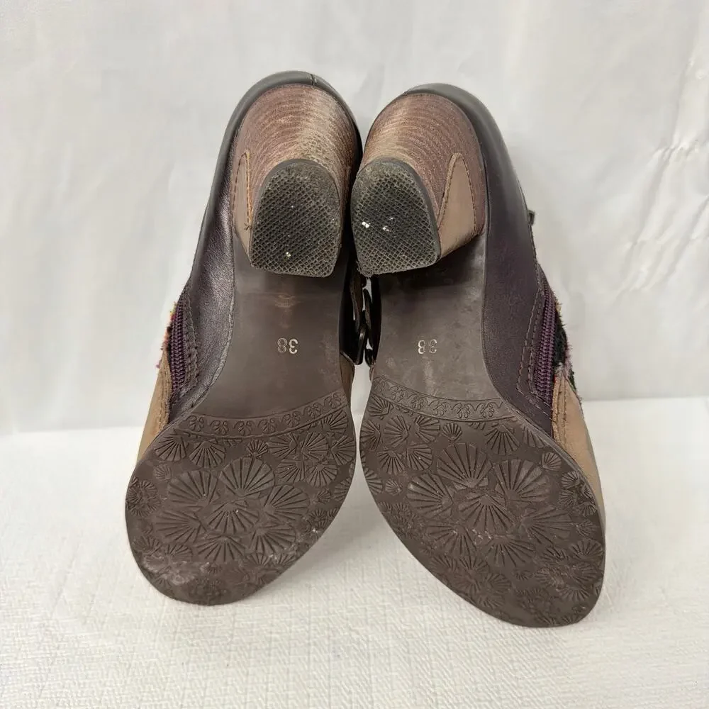 L’Artiste Boots Womens 8 Ankle Booties Brown Leather Block Heel Multicolor 38